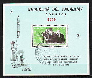 Парагвай, 1965, 2-я годовщина смерти Кеннеди, Космос, блок гаш.